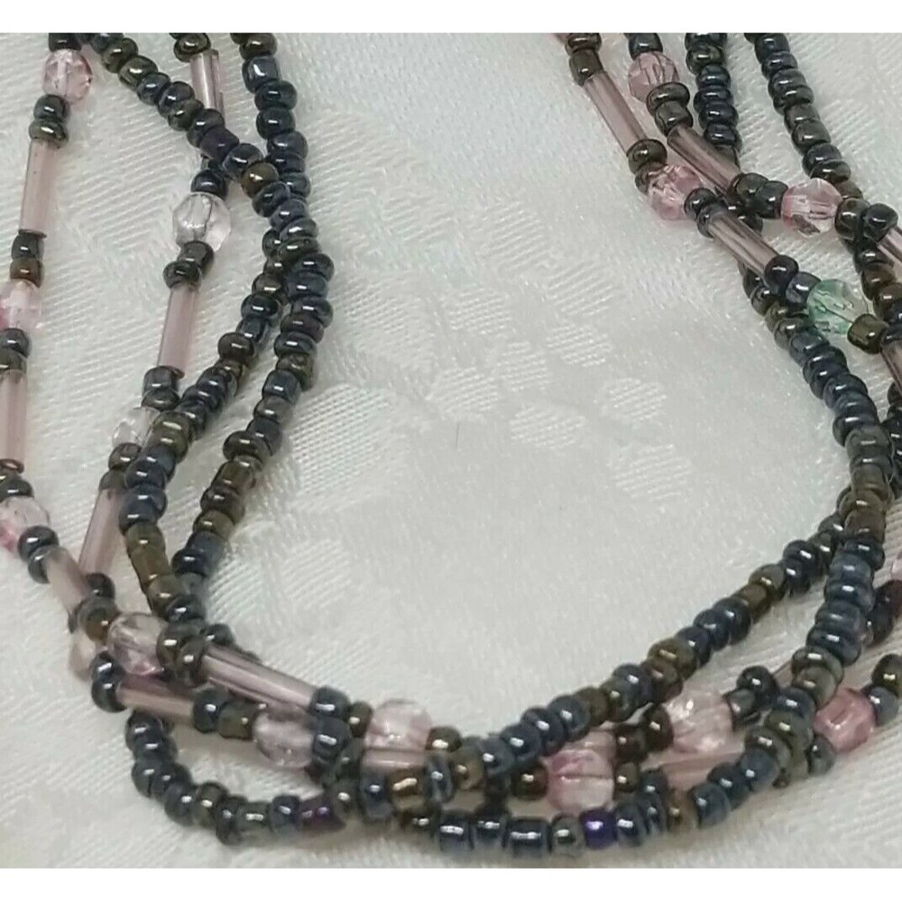 Premier Designs Seed Bead Necklace Glass Multi-Strand Gunmetal Grey Pink 19" - Picture 2 of 6